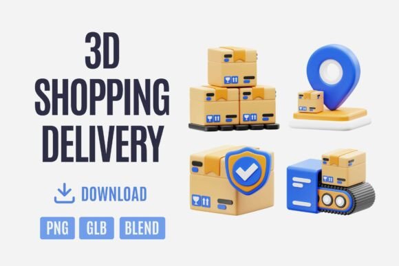 3D Shopping Delivery Set 04: Elevate E-Commerce Visuals with Realistic, Ready-to-Use 3D Assets