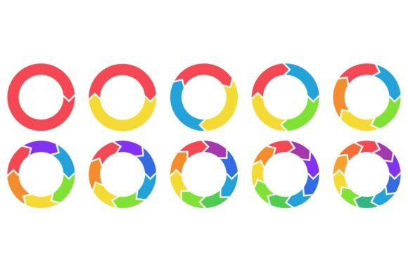 Colorful Circle Arrow Charts: Multicolor Spinning Arrows and Circular Statistics Diagrams