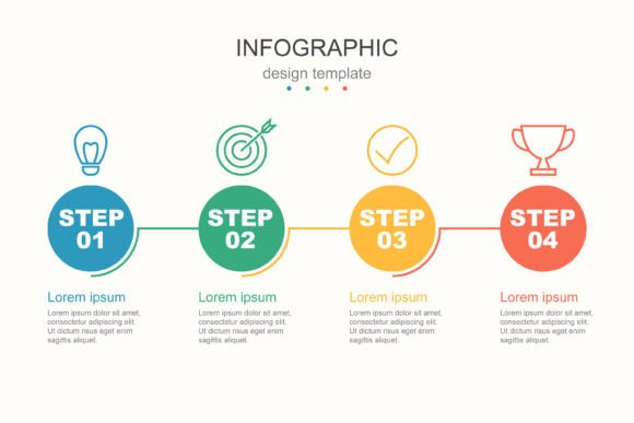 Flat Line Style Infographic with 4 Steps