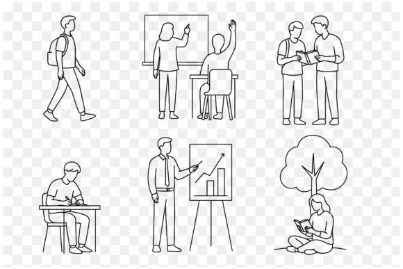 Line Art of Students and Teachers: A Minimalist Approach to Educational Illustrations
